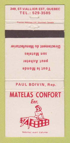 Matchbook Cover - Matelas Confort Mattress Quebec QC girlie WORN 30 Strike