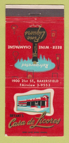 Matchbook Cover - Bryant's Casa de Licores Liquor Bakersfield CA 30 Strike