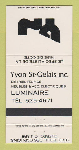 Matchbook Cover - Yvon St Gelais Furniture Quebec QC 30 Strike