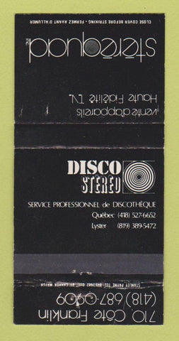Matchbook Cover - Stereoquad Disco Stereo Quebec QC Lyster WEAR 30 Strike