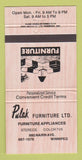 Matchbook Cover - Pulak Furniture Appliances Stereo Winnipeg MB 30 Strike