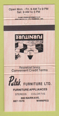 Matchbook Cover - Pulak Furniture Appliances Stereo Winnipeg MB 30 Strike