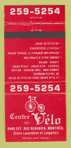 Matchbook Cover - Centre du Velo Bicycle Montreal QC 30 Strike