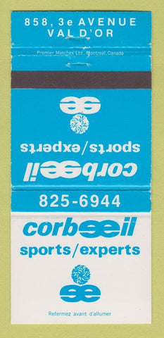 Matchbook Cover - Corbeeil Sports Val D'Or QC 30 Strike
