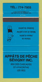 Matchbook Cover - Appats De Peche Sevigny St Hyacinthe QC 30 Strike