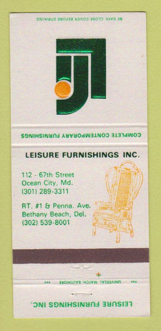 Matchbook Cover - Leisure Furniture Ocean City Bethany Beach DE 30 Strike