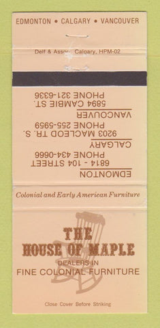 Matchbook Cover - House of Maple Furniture Edmonton AB Calgary  30 Strike