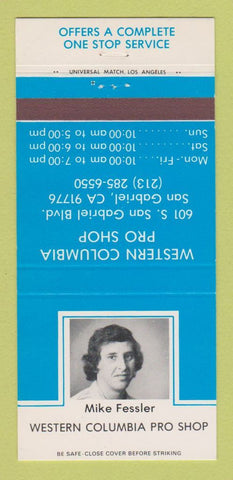 Matchbook Cover Western Columbia Pro Shop San Gabriel CA Mike Fessler 30 Strike