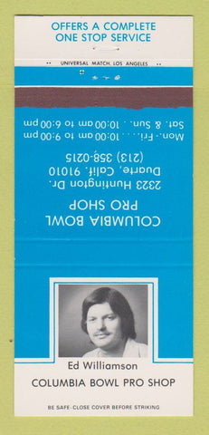 Matchbook Cover Western Columbia Pro Shop San Gabriel CA Ed Williamson 30 Strike