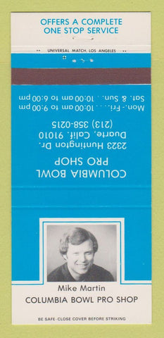 Matchbook Cover - Western Columbia Pro Shop San Gabriel CA Mike Martin 30 Strike
