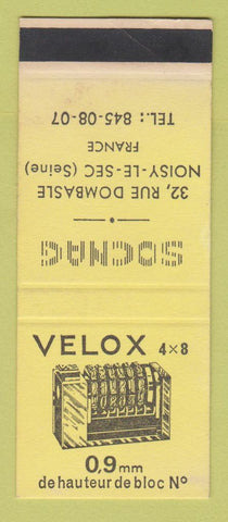 Matchbook Cover - Velox Socnag Seine France Stamp? WEAR 30 Strike