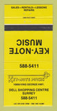 Matchbook Cover - Key Note Music Store Surrey BC 30 Strike