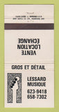 Matchbook Cover - Lessard Musique Music QC WEAR 30 Strike