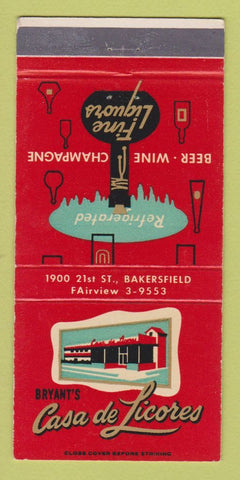 Matchbook Cover - Bryant's Casa de Licores Liquor Bakersfield CA 30 Strike