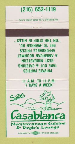 Matchbook Cover - Saide's Casablanca Restaurant Niles OH 30 Strike