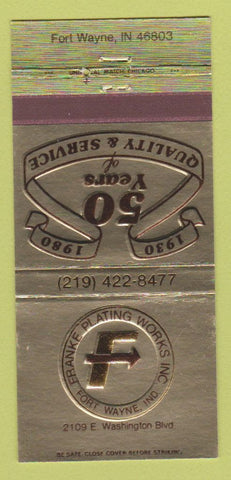 Matchbook Cover - Franke Plating Works Fort Wayne IN 1980 30 Strike