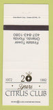 Matchbook Cover - Citrus Club 1992 Orlando FL 30 Strike