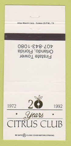 Matchbook Cover - Citrus Club 1992 Orlando FL 30 Strike