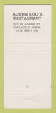Matchbook Cover - Austin Koo's Restaurant Chicago IL 30 Strike
