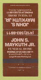 Matchbook Cover - John Maykuth Funeral Home Masontown PA 30 Strike