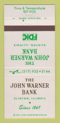Matchbook Cover - John Warner Bank Clinton IL  30 Strike