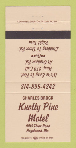 Matchbook Cover - Charles Brock Knotty Pine Motel Hazelwood MO 30 Strike