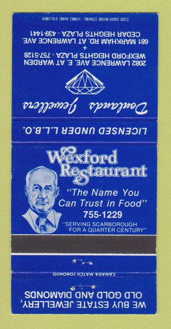 Matchbook Cover - Wexford Restaurant ON Donlands Jewelry 30 Strike