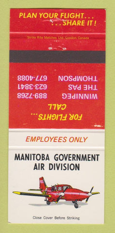 Matchbook Cover - Manitoba Government Air Division Winnipeg The Pas MB 30 Strike