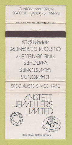 Matchbook Cover - Anstett Jewelry Seaforth Exeter Walkterton ON EAR 30 Strike