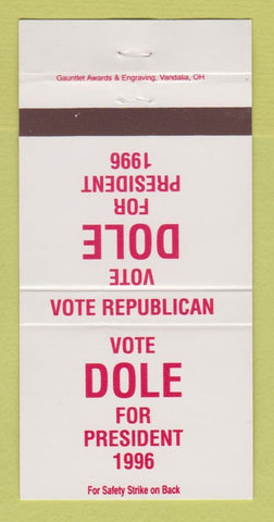 Matchbook Cover - Bob Dole for President 1996 30 Strike