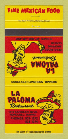 Matchbook Cover - La Paloma Mexican Restaurant Honolulu Hawaii 30 Strike