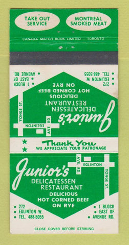 Matchbook Cover - Junior's Deli Restaurant Toronto ON WEAR 30 Strike