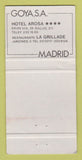 Matchbook Cover - Restaurante La Grillade Montera Spain 30 Strike