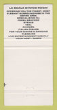 Matchbook Cover - La Scala Restaurant Halifax NS 30 Strike