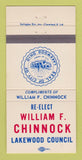 Matchbook Cover - William Chinnock Lakewood Council Election OH 30 Strike