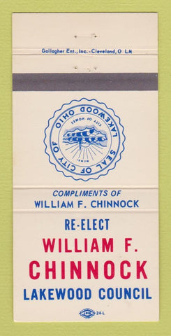 Matchbook Cover - William Chinnock Lakewood Council Election OH 30 Strike