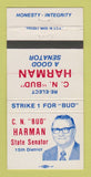 Matchbook Cover - CN Bud Harman State Senator Election 30 Strike
