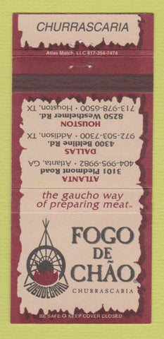 Matchbook Cover - Fogo De Chao Houston Dallas TX Atlanta Brazilian 30 Strike