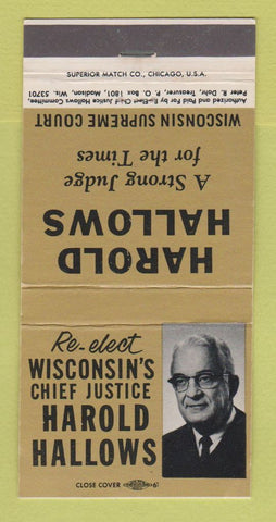 Matchbook Cover - Harold Hallows Judge WI Supreme Court Madison WI 30 Strike