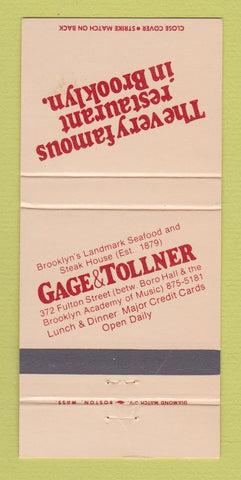 Matchbook Cover - Gage & Tollner Steak House Brooklyn NY 30 Strike
