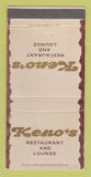 Matchbook Cover - Keno's Restaurant Lounge Tustin CA 30 Strike