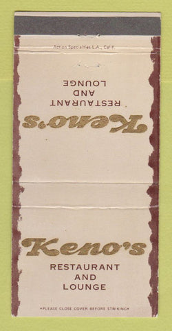 Matchbook Cover - Keno's Restaurant Lounge Tustin CA 30 Strike