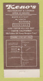 Matchbook Cover - Keno's Restaurant Lounge Tustin CA 30 Strike