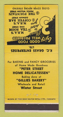 Matchbook Cover - KC Grass Ent Deli Bakery Canada YELLOW 30 Strike