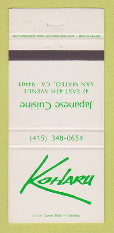 Matchbook Cover - Koharu Japanese Restaurant San Mateo CA 30 Strike