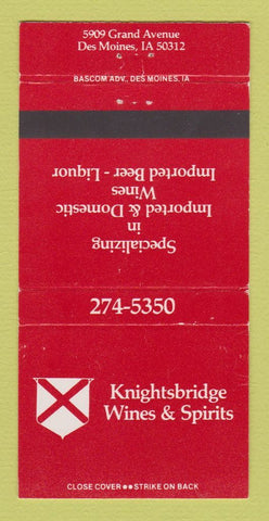 Matchbook Cover - Knightsbridge Wines Liquor Des Moines IA 30 Strike
