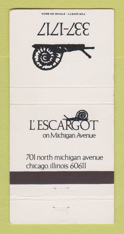 Matchbook Cover - L'Escargot Chicago IL resetaurant 30 Strike