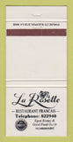 Matchbook Cover - La Rosette French Restaurant UK England WEAR 30 Strike