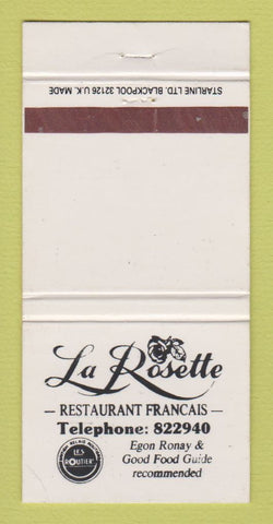 Matchbook Cover - La Rosette French Restaurant UK England WEAR 30 Strike