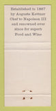 Matchbook Cover - Kettner's Restaurant London UK England WEAR 30 Strike